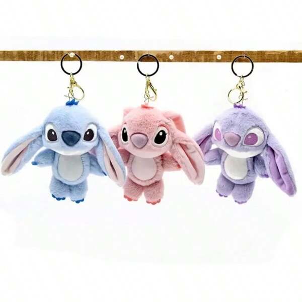 Anime Figuren Kawaii Stitch Plüsch Schlüsselanhänger Spielzeug, niedliche Lilo & Stitch Puppen Engel Plüschtiere, süßer gestopfter Taschenanhänger, Geburtstagsgeschenk, Weihnachts- und Geburtstagsgeschenk für einen Freund