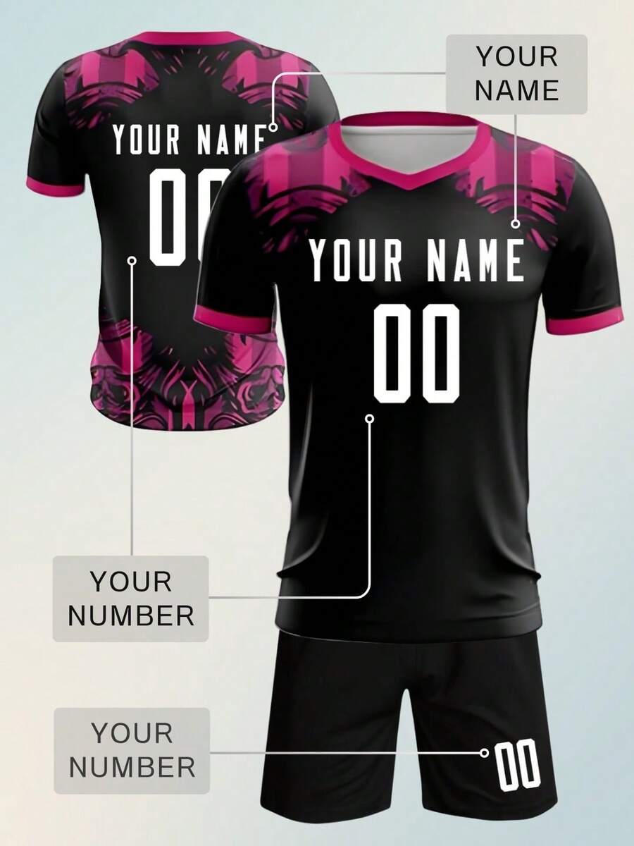 カスタムサッカーユニフォーム パーソナライズされたサッカーTシャツ&ショーツ メンズ ユース レディース ボーイズ、プリントされた名前 番号 チームユニフォーム - ブラック - チェックする 1