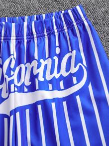 2pcs Boys Athletic Sports Number 23 & Los Angeles Letter Print Solid Tee & Striped Shorts Set, Spring/Summer