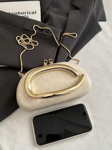 Bolso cruzado de hombro para mujer con acento de metal y diseño personalizado, 2025 Modelo Nuevo - Beis - Ver 4