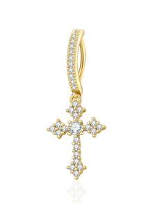 1pc Copper Micro-Inlaid Cross Navel Ring, Suitable For Women's Daily Wear - Multicolor - View 17