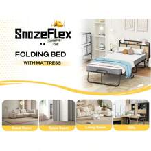 SnozeFlex SnozeFlex Folding Bed With Mattress, SPortable Foldable Bed With Storage Cover, SRollaway Bed For Adults With Memory Foam Mattress And Metal Frame, SCot Size Guest Bed On Wheels, 75 X 38