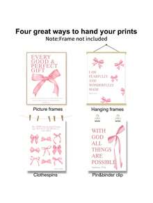 1/4 Stück/Set rosa Schleife Wandkunst Zimmer Deko Poster Aufkleber, rosa Schleife Zimmer Schlafzimmer Deko Badezimmer Deko Wandkunst Deko Ästhetische Aufkleber, für Teenager Mädchen Geschenke, inspirierende Bibelverse Schleife Wanddekoration, ungerahmte Schleifen-Dekorationsaufkleber, PVC wasserfeste selbstklebende Wandaufkleber, perfekt für Hochzeit Geburtstag Abschluss Geschenke