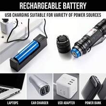 Purple, Red, Green Laser Pointer, Laser Tactical Flashlight+Battery+Charger Set, Multiple Modes, For Indoor And Outdoor Use, The Best Gift For Outdoor Equipment For Boys During Christmas And Halloween - Green - View 6