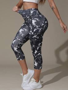 3 Pcs Women High Waist Floral Print 3/4 Leggings With Pockets, Tummy Control Yoga Workout Pants, Athletic Sportswear Summer - Multicolor - View 6