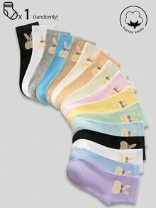 5/3/1 Pair Boys Girls Kids Socks Set - Candy Color Striped Solid With Bowknot/Heart/Graffiti Designs, Soft Breathable Cotton, Unisex Baby Toddler Teen Ankle/Mid-Calf Socks For School Sports Daily Wear, Short Socks/Crew Socks For Teenagers Students, 4-Season Black White Gray Multicolor Mix - Multicolor - View 14