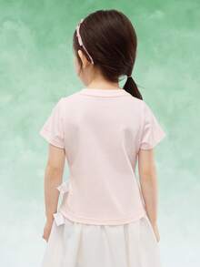 Balabala 女孩刺繡短袖T恤，優雅傳統風格 - 粉紅 - 查看 3