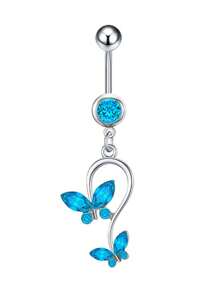 Blue Stainless Steel CZ Heart Dragon Butterfly Navel Belly Button Ring Piercing Jewelry For Women