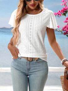 Camiseta casual ajustada de cuello redondo elegante, moda minimalista adecuada para el verano