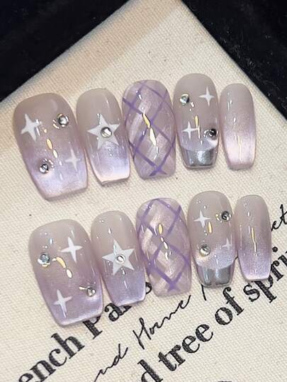 10Pcs Cat Eyes Tip Short Artificial Nails Reusable Long Lasting Press On Nails For Professional Nail Art Salon Supply Nail Supplies Nails