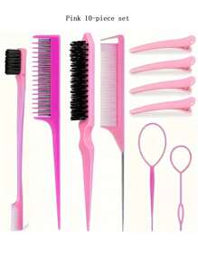 10pcs.Hair Comb Set, Teasing Hair Brush, Mouse Tail Comb, Edge Hair Brush, Braid Tool With Hair Clips, Travel Essentials