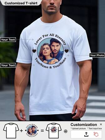 T-shirt personnalisé sur mesure, T-shirt de sport pour hommes, respirant, cadeau de Noël - Ajoutez des photos (petite amie, épouse) pour concevoir votre propre T-shirt imprimé personnalisé, élégant, mode, hipster, décontracté, chic minimaliste, personnalisé, personnalisé, unique, costumes pour hommes, capsule dressing, style de base/rue pour hommes, cadeaux idéaux pour lui, petit ami, famille, amis, pour les anniversaires, pour les vacances/les fêtes, pour l'école/la compétition, pour les sports/l'escalade, sports et plein air, grâce hivernale, gala urbain