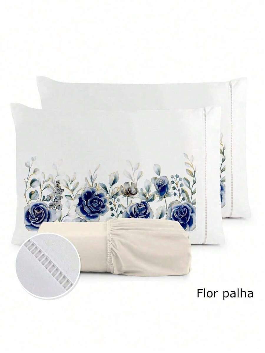 3-Piece Sheet Set 400 Thread Count For Queen King Single Bed Micropercal - STRAW FLOWER - View 1