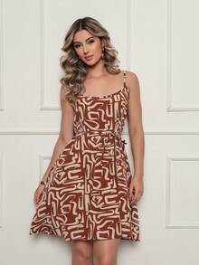 MEMORY New Strappy Dress Charming Geometry | Polyester - Coffee - View 2