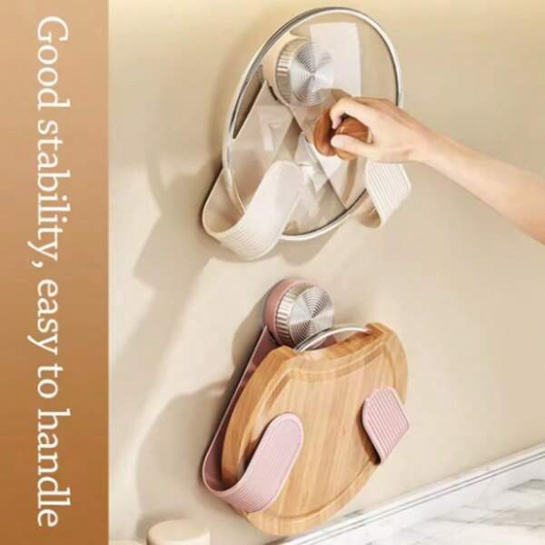 Suction Cup Mounted Pot Lid Rack, Wallmounted Pot Lid Storage Organizer, Multi-Function Kitchen Pot Lid Holder