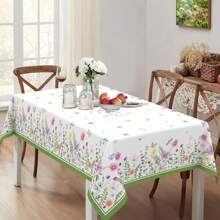 1pc Floral Rectangle Tablecloth, Washable Dinner Table Cloth With Flower Pattern Design, Suitable For Living Room, Dining Room, Picnic Party, Seasonal Home Decor, Spring/Summer