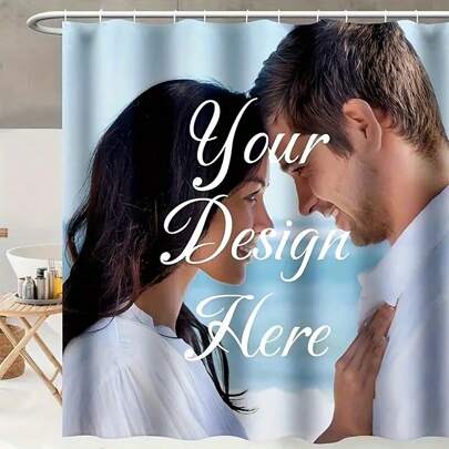 1pc Customized Photo/Text Design Shower Curtain, Soft Waterproof, All Themes Available Incl. Pets, Wedding, Couple, Family, Holiday, Birthday, Friend, Dad, Mom, With 12 Hooksbathroom Decor Fall Decor Bathroom Accessories Back To School