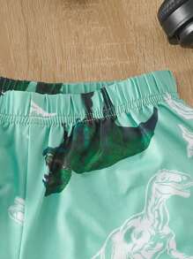 2 pièces Ensemble de pyjama d'été pour tout-petits garçons, t-shirt à col rond et short imprimés dinosaures, mignons et frais