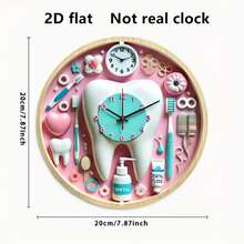 1 件复古风格牙科主题圆形金属标牌，防水防尘，20.32x20.32 厘米复古墙面装饰，适用于家庭、办公室或咖啡厅，粉色配蓝色数字和牙齿插图，非常适合房间装饰 - 彩色 - 查看 2