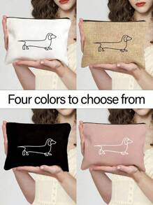 Simple Line Dachshund Puppy Cosmetic Bag - Large Capacity Travel Cosmetic Bag, Used For School Cosmetic Bag Back To School, Portable Zippered Women's Cosmetic Bag, Storage Bag, Perfect Gift For Couple And Family, Holiday Gift, Good Gift For Classmates, Friends, Bridesmaids, Sisters, Single Hand Bag Cosmetic Bag,For Holiday Beach, Bathroom Collection, Bedroom Collection, Large Capacity
