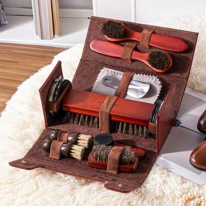 Leather Care Kit - Includes Large Shoe Brush, Shoe Polish, Leather Cleaner Brush For Jackets, Sofas, Car Seats, Home Leather Maintenance Tools With Horsehair Brush And Shoe Horn