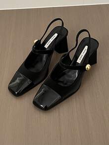 Vintage Square Toe French Style High Heel Sandals, Fashion Peep-Toe High Heels Shoes For Women, Sexy Elegant Mary Jane Pumps With Chunky Heel, Backless Hook-And-Loop For Dating, Bridesmaid, All Season