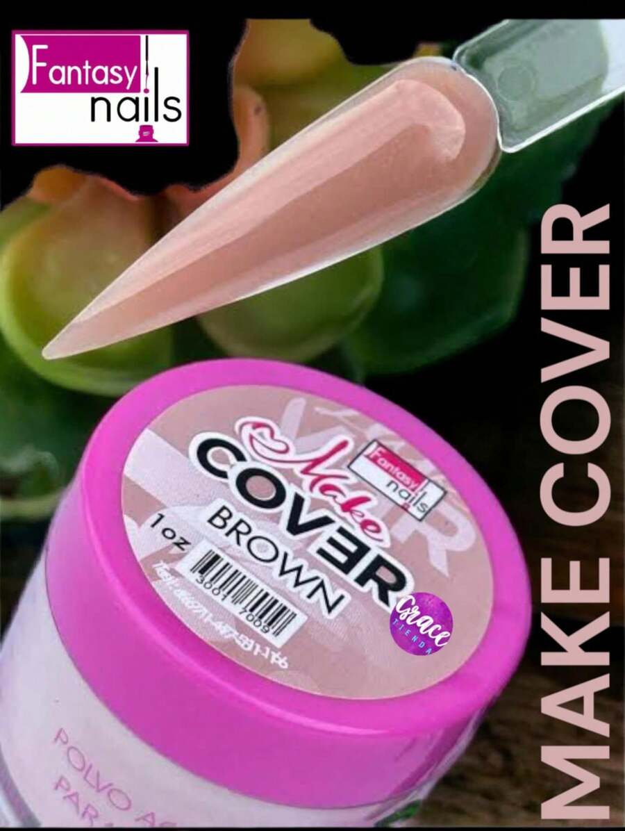 Brown 1oz- Polvo Acrilico Make Cover 1 onza Fantasy Nails para aplicación de uñas esculturales y acrílico uso profesional - Light Brown - Ver 1