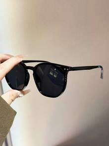1 Pair Of Women Round PC Frame Personalized Rivet Fashion Glasses, Suitable For Daily Wear. Beach Accessories For Women Glasses Shades Basics Fall Winter Women Outfits Clothes Business Casual Gifts - 黑色 - 查看 3