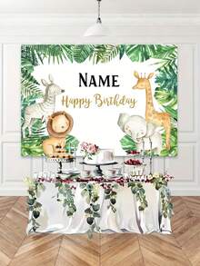 1 件定制名称野生动物庆祝背景，三种尺寸的热带丛林主题乙烯基派对横幅，个性化照片背景，适用于生日、洗礼、初次圣餐 - 入口、房间、花园装饰，无需电力！ - 彩色 - 查看 5