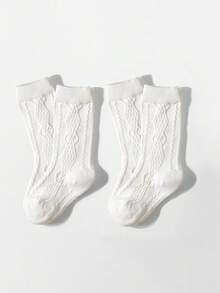 2 Pairs Kids Soft Knitted White Over-The-Knee Socks - White - View 3