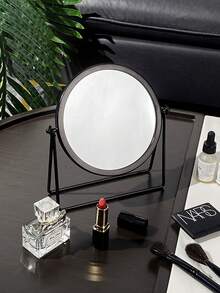 1pc Desktop Rotatable Metal Frame Single-Sided Mirror , Makeup Mirror,Bathroom Mirror,For Home Use And Dressing Table, Portable And Simple Style Home Bathroom Decor Summer Makeup Organizer Bathroom Accessories Back To School - Multicolor - View 5