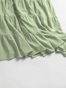 EARO 女款纯色简约休闲通勤百搭多层喇叭编织松紧腰高腰过膝长裙，秋冬假期设计，高端 - 查看 5