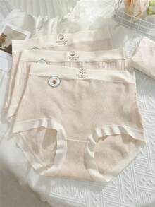 3pcs/Pack Plus Size Women High Waist Solid Color Casual Comfy Simple Cute Pure Cotton Briefs