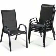 LIFERUN Gartenstühle Stapelstuhl Camping Stapelbar Hochlehner Terrassenstuhl Textilene Stahestell für Gärten Innenhöfe Balkone Restaurants 150 kg Belastbar 54 x 69 x 93cm 4 Schwarz - Schwarz1 - Übersicht 1