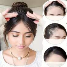 1顶优雅直发刘海合成假发，女士适用 - 耐热纤维材质，配有可调节帽套，打造自然逼真的日常佩戴效果 | 柔顺直发刘海合成发夹发饰