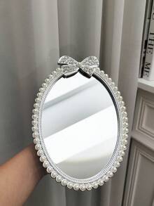 7 Inch Plastic Crown & Bow Pearl Decorated Desktop Vanity Mirror Home Decor Back To School Room Decor School Supplies - Multicolor - View 12