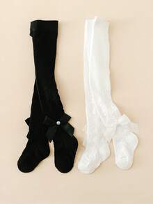 2pcs Girls Heart Print Tights, Fashionable For Summer - Multicolor - View 4