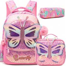 3PCS Kids Bag Girls Backpack Set For Primary School Butterfly Backpack For Girls For School With Lunch Bag And Pencil Case - Animal Style Girls' Schoolbag - View 1
