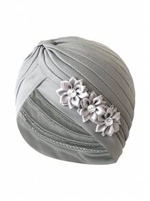 1pc Vintage Women's Solid Rhinestone Flower Casual Bandana Hair Wrap Hat, Versatile Watermelon Hat Hair Sleep Cap Sleep Bonnet,Beach,Travel - Multicolor - View 15