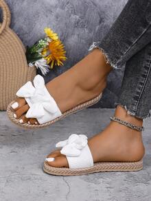 1 par de pantuflas ligeras con lazo decorativo, suela acolchada, cómodas y antideslizantes - Blanco - Ver 5