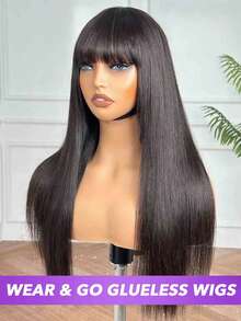 Peluca de cabello humano virgen brasileño con densidad del 180% al 250%, cabello lacio, peluca entera hecha a máquina con cabelludo superior y flequillo, sin encaje frontal, color #1B, sin pegamento, larga y de verdadera longitud, color natural, para mujeres, tamaños de 8 a 24, 26, 28, 30 pulgadas, versátil para uso diario y fiestas - Natural Black - Ver 4