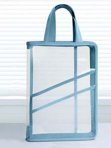 1 Pc Plain Color PVC Plastic Storage Bag, A4 Handbag File Folder With Zipper, Student Exam Use, Subject Organization, Waterproof Document Holder, All Season - Multicolor - View 13