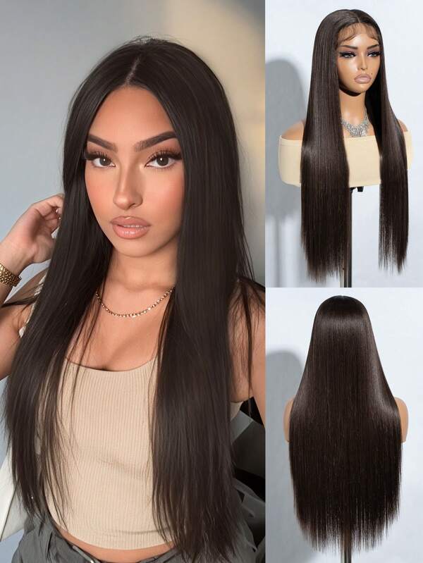 30 Inch Synthetic Lace Front Straight Silky Wig Black Brown Blonde And Piano Bone Straight Wig For Women Ombre Colour Hair Heat Resistant Fiber