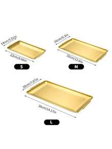 1pc Rectangular Stainless Steel Serving Tray, Thick & Sturdy, Korean Style, For Home, Hotel, Restaurant Decoration, BBQ, Sushi Display - Multicolor - View 2