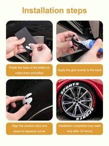 4PCS/8PCS Belly Baby Pig Racing Car Tyre Letter Sticker Decoration, Enhance Tyre Mobility, Geometric Rubber Car Tire Letter Stickers,White 'SPORTS' With Red Sequences, DIY Sports Car Tire Stickers, PE Material PVC Rubber Decals - Multicolor - View 6