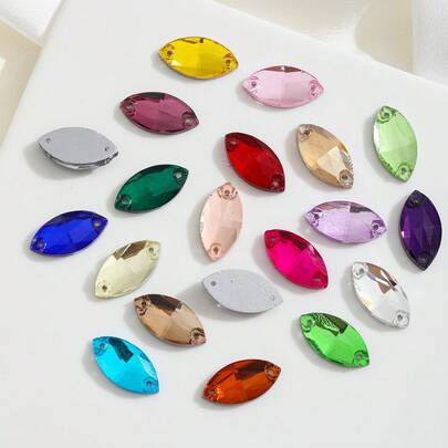 Szkło w kształcie navette, wielokolorowe, błyszczące, ręcznie robione, do szycia, kryształowe, ręcznie szyte, kryształki ozdobne, płaskie z tyłu, z otworami, klejnoty, akcesoria DIY, kamienie do przyszywania, strass do ozdabiania ubrań, sukienek, toreb, butów, broszek, kolczyków, rękodzieła