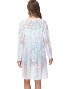 Women's Sparkly Sequin Cardigan Long Sleeve Open Front Glitter Kimono - 白色 - 查看 2