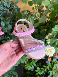 Kindi Children's Sandals With Rhinestones - Charming, Modern And Perfect For Girls Stylish And With Impeccable Fit - Colors: White And Bubblegum Pink - 粉色 - 查看 3