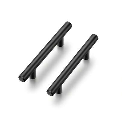 1pc-2pcs Cabinet Handles, 10 Sizes, Matte Black Stainless Steel Kitchen Drawer Pulls, Stainless Steel Handles, Modern Minimalist Nordic Luxury Furniture Round Bar Handles, Hollow Door Knobs
