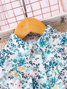 Young Girl Floral Print Mesh Long Sleeve Dress With Waist Belt